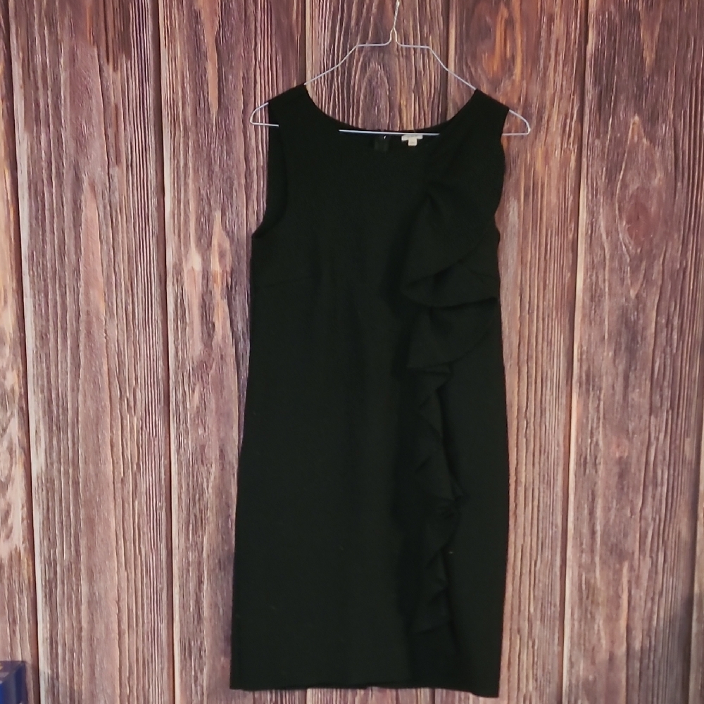 J. Crew Black Midi Dress with Ruffle Detail